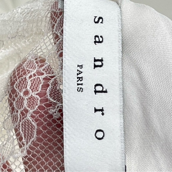 Sandro Paris Mirtylles White Floral Lace Viscose Satin Blouse Size Small - Picture 11 of 16